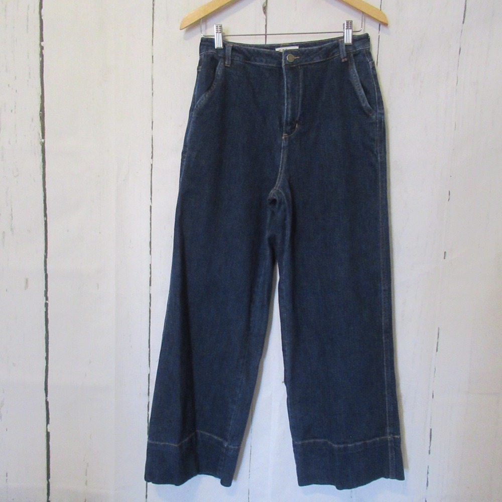 Oat New York Jeans 4 27 Wide Leg High Rise Dark Wash Trouser Hem